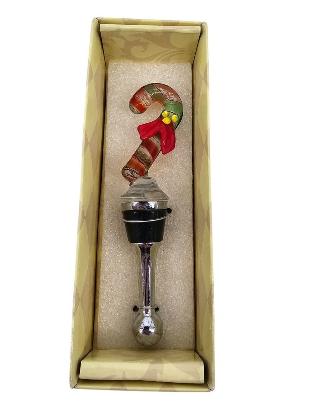Mango Moon Glassware Blown Glass Wine Stopper Cork Christmas Candy Cane - Picture 1 of 4